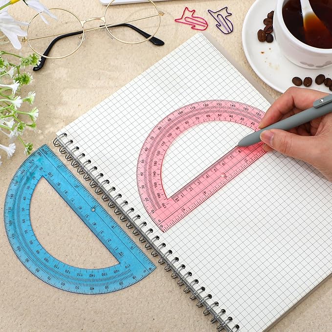 EBOOT Plastic Protractor Math Protractors 180 Degrees, 6 Inch, Pack of 2 (Pink, Blue)