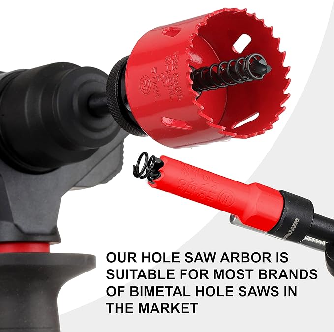 SDS-Plus Hole Saw Mandrel, Include 2Pcs Hole Saw Arbors with 3Pcs 1/4 Inch HSS(M2) Central Drill/2PCS Hex wrench/2Pcs Spring