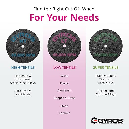 GYROS 1.5” Resin Cut-Off Wheels for Rotary Tools | 12 Double Fiberglass Reinforced Discs | For Wood, Plastic, Stone, Aluminum, Copper, Brass | Dremel Cutting Tool Accessory | Made in USA 11-32154/12