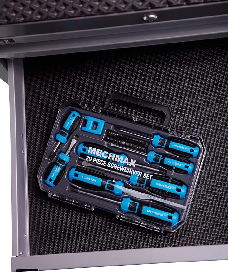 29Piece MECHMAX Magnetic Screwdriver Set with Assorted Bits Includes Phillips, Slotted, Star, Hex & Square Bits, Features Magnetizer/Demagnetizer & Storage Case, Hand Tool Kit for Home Repair