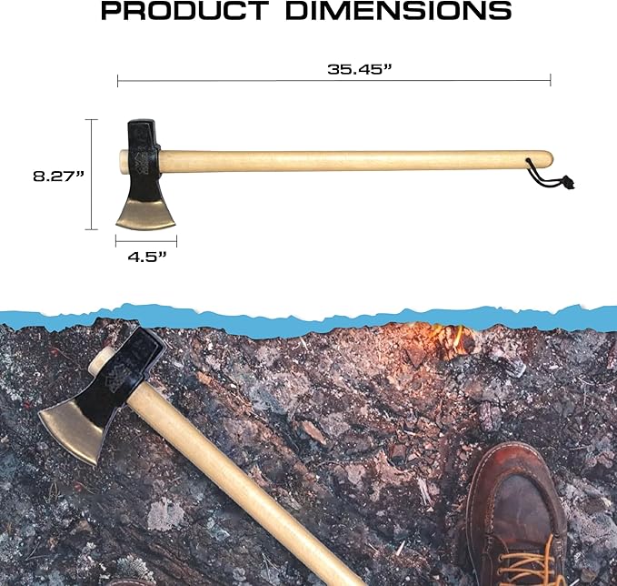 Prandi Axes Merlin C45 Forged Carbon Steel Splitting Maul - Hickory Handle with Leather String - Ideal for Firewood, Splitting, and Chopping - 35.43" L x 8.78" W, 3000g Head 3.014.30.TH - No Sheath