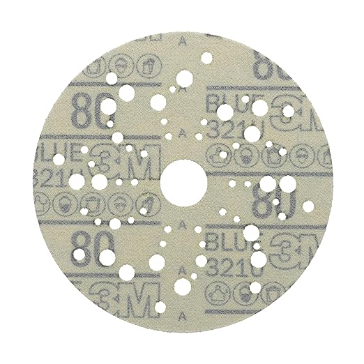 3M Hookit Blue Abrasive Discs 36157, Multi-Hole, 5 in, 80+ Grade, Pack of 50, Virtually Dust-Free, for Auto Sanding, Body Repair, Featheredging, Primer Sanding, Paint Preparation, E-Coat Sanding