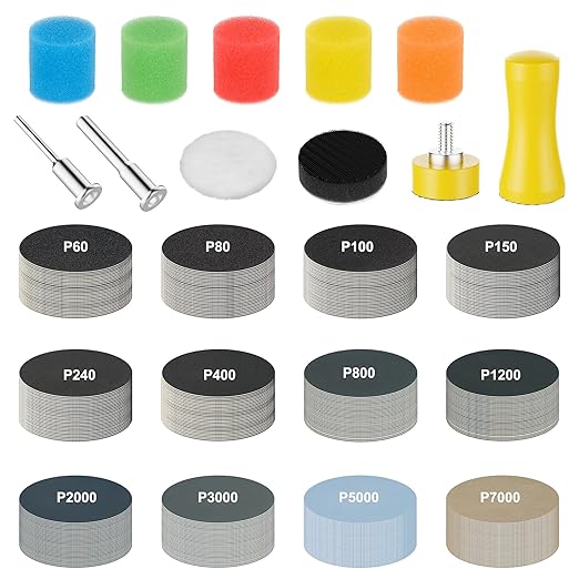 192pcs 1 Inch Sanding Discs, Hook and Loop 60 to 7000 Wet Dry Sandpaper with 1/8" 1/4" Shank Backing Pad, Premium Sanding Discs for Drill Grinder Rotary Tools and Wood Metal Jewelry