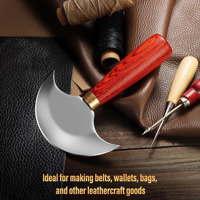 Leather Knife with Wooden Handle, Leather Working Tools for Cutting Skiving and Trimming