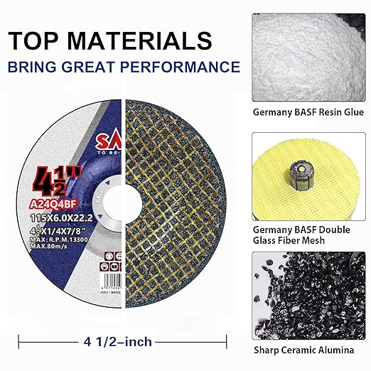 SALI 5 Pack 4-1/2 Inch Grinding Wheels for General Purpose Metal & Stainless Steel, Aluminum Oxide Grinding Disc for Angle Grinder, Depressed Center 4.5" * 1/4" * 7/8"(115 * 6.0 * 22.2 mm)