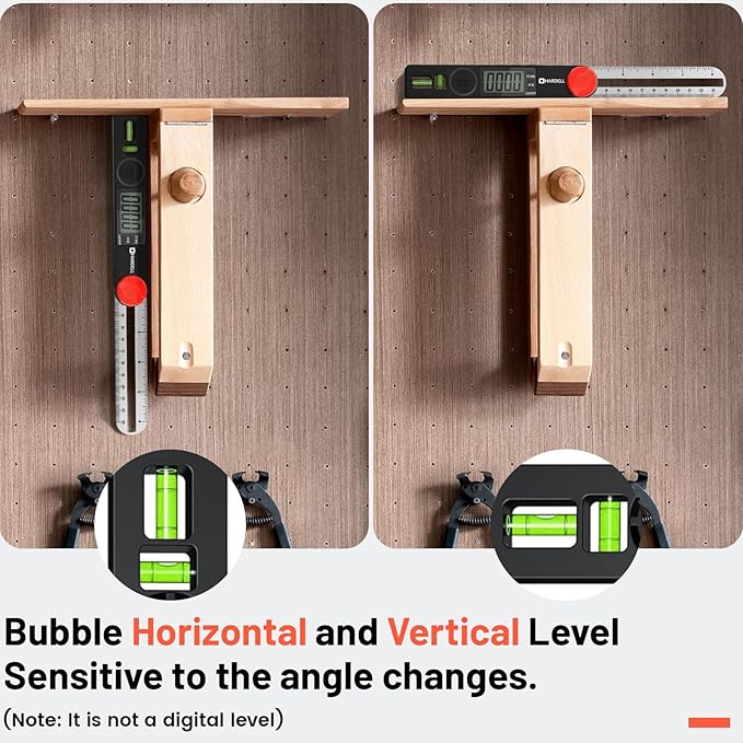 HARDELL Digital Angle Finder, 8 inch 230mm T-Bevel Protractor Ruler, Horizontal Vertical Bubble levels with Large LED Screen, 0-338 Degree Angle Measuring Tool, Suitable for Carpenters, Woodworkers