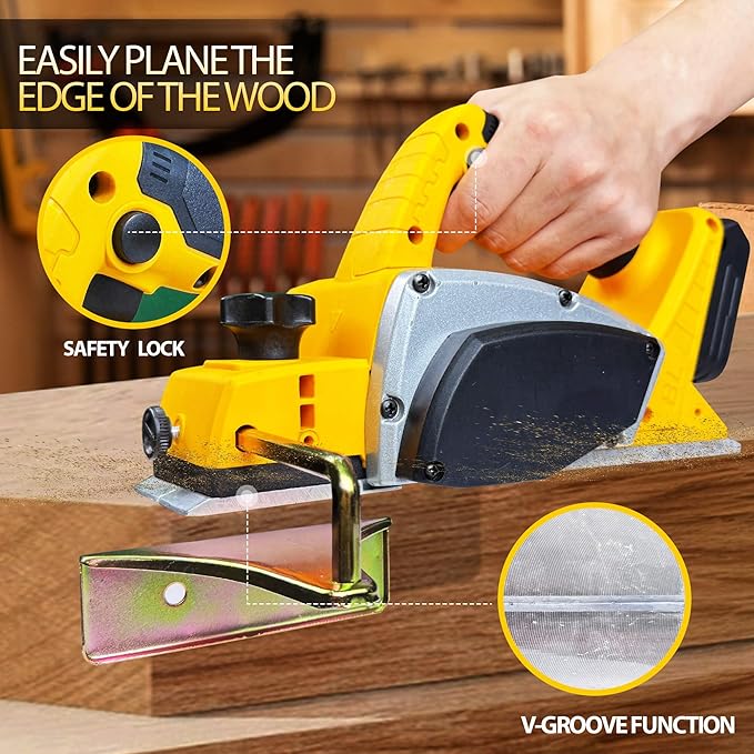 Cordless Handheld Planer for Woodworking – Compatible with Dewalt 20V Max Battery (No Battery), Brushless Electric Power Planer 15000RPM, 3-1/4 Inch Wood Planer for Carpenters & DIY Home Projects