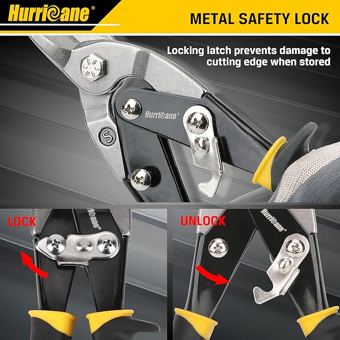 HURRICANE 10 Inch Aviation Tin Snips, Heavy Duty Metal Cutter Shears for Cutting Sheet Metal, Straight Cut, Chrome Vanadium Steel