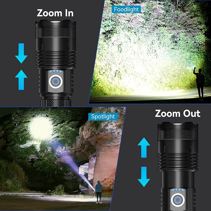 Rechargeable LED Flashlights High Lumens, 99,000 Lumens Super Bright Flashlights with 5 Modes, Waterproof Powerful Flash Light Multifunctional Flashlights for Home Emergencies Hiking（2 Pack）