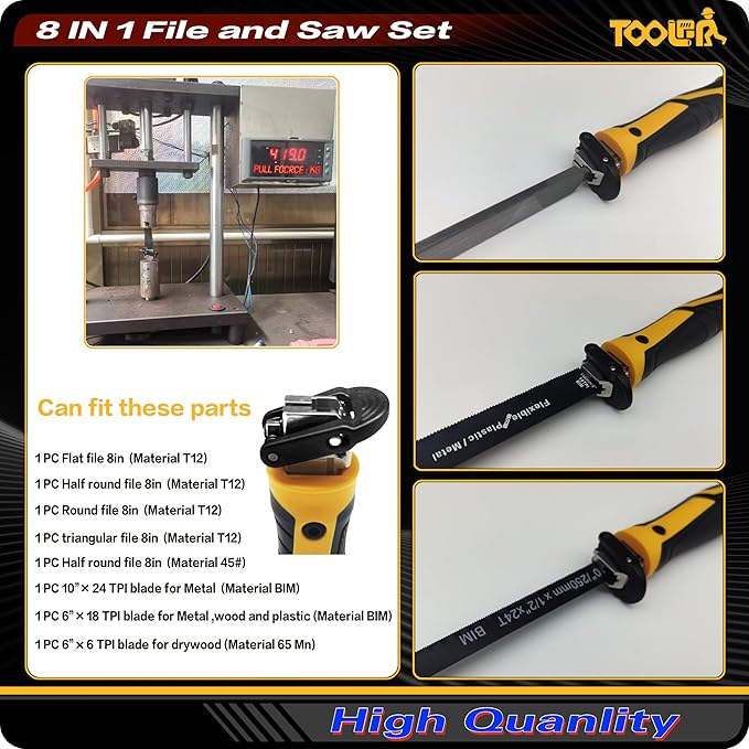 File Set, File & Saw Set. metal file,metal files tools for steel,Professional Steel File Triangle/Flat/Half-Round/Round Files for MetalWoodPlastic,Woodworking, Blade Quick Change Mechanism