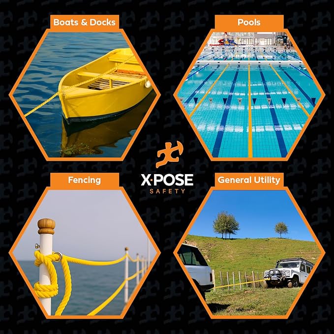 Yellow Twisted Polypropylene Rope, 1/2" Thickness x 600' Length Heavy Duty Poly Ropes for Outdoor and Marine Use, Yellow Rope for Visibility & Safety
