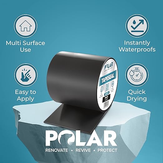 Polar Black Waterproof Tape Seal - 4" x 5ft | Rubberized Waterproof Tape for Leaks & Cracks on Roofs, PVC Pipes, Drainpipes, Plumbing & Gutters | Indoor & Outdoor Sealant Tape for Lasting Protection