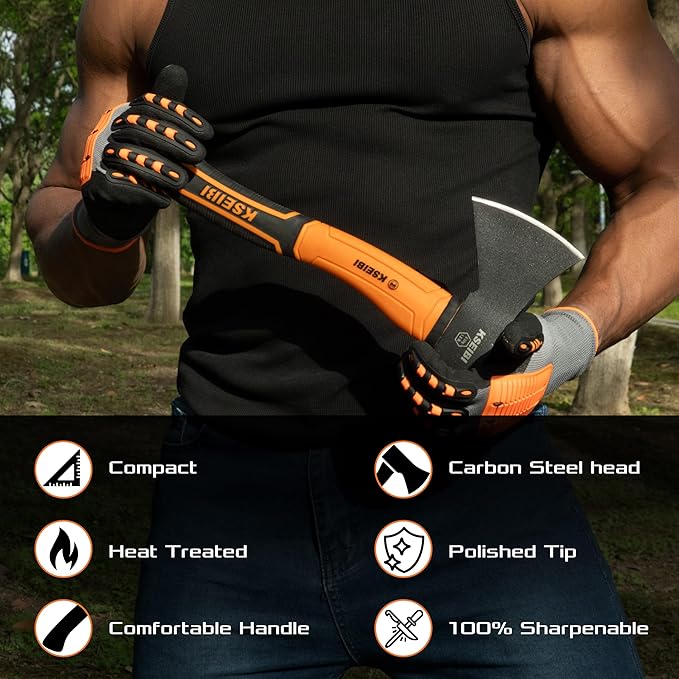 KSEIBI Wood Axe, Small Outdoor Camp Hatchet for Splitting and Kindling Wood, Forged Steel Blade with Anti-Slip and Shock Reduction Handle Great Throwing Axes and Hatchets (Modern)