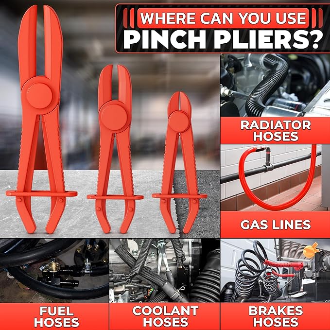 Hose Pinch Off Pliers Set – 6Pcs Nylon Clamp Tools for Fuel, Coolant & Brake Lines – Non-Conductive Hose Locking Pliers for Automotive Repairs – Rust-Proof with Secure Lock Buckle & Anti-Slip Handles
