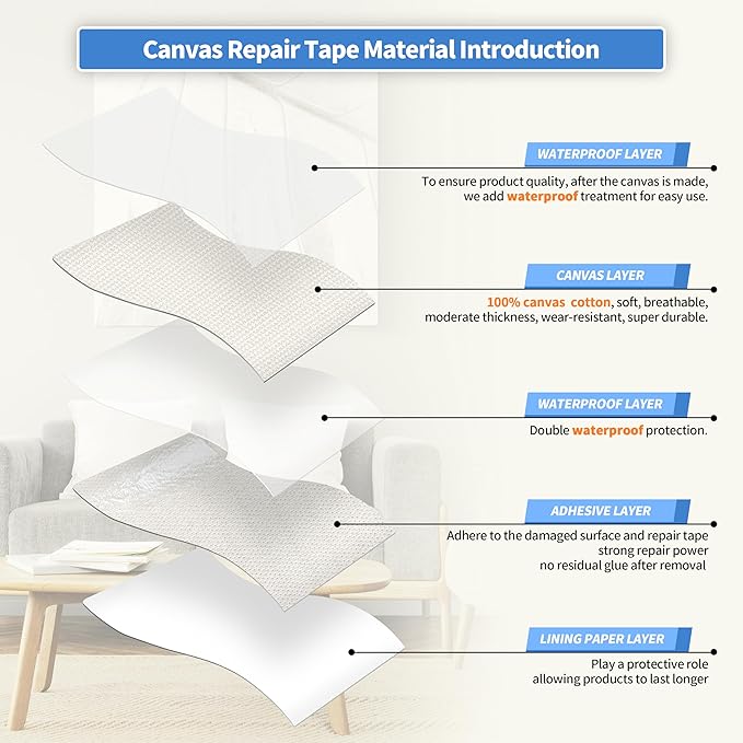 KING MOUNTAIN Canvas Repair Tape,Outdoor Gear Patch, 12×60 Inches,Waterproof,Self-Adhesive for Repairing Boat Covers,Sun Shades,Sofas,Tents,Lounge Chairs,Awnings (Off White)
