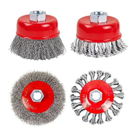Wire Wheel Brush for 4-1/2" Angle Grinder 4 Inch Wire Wheel Set 3 Inch Wire Cup Twisted/Crimped Brushes 5/8"-11 Threads Arbor - 4pcs