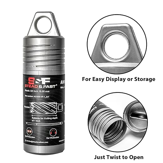 S&F STEAD & FAST - Annular Cutter, 1/2-inch Diameter x 1-inch Depth of Cut for Magnetic Drill Press, Mag Drill Bits with Pilot Pin