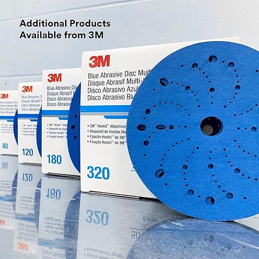 3M Hookit Blue Abrasive Discs 36184, Multi-Hole, 6 in, 800+ Grade, Pack of 50, Virtually Dust-Free, for Auto Sanding, Body Repair, Featheredging, Primer Sanding, Paint Preparation, E-Coat Sanding