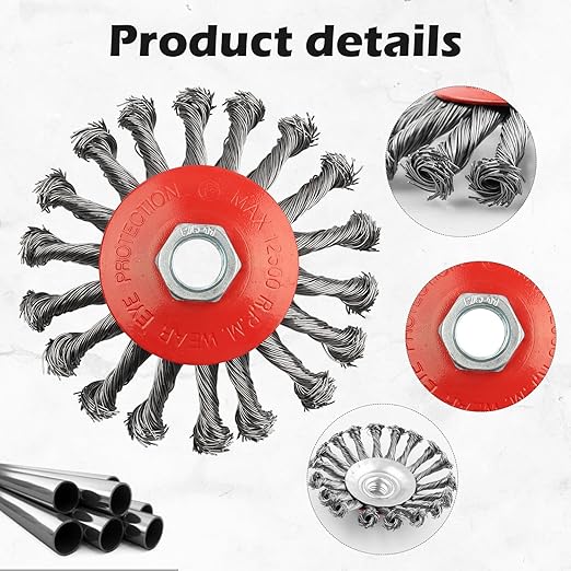 Wire Wheel for 4 1/2 Angle Grinder, 5 Pack 4.5 Inch Twist Knotted Wire Brush for Grinders, 5/8 Inch-11 Threaded Arbor