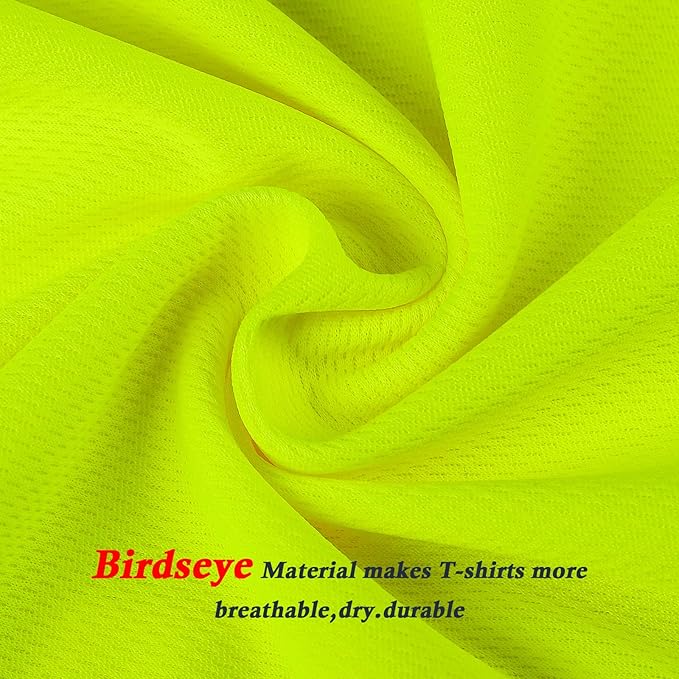 High Visibility Class 3 T Shirts，Hi Vis Safety Shirts with Reflective Strips and Pocket, Long Sleeve Quick Dry Mesh Construction Work Shirt for Men/Women Black Bottom Lime，Small