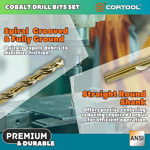3/32 inch Cobalt Drill Bits (20Pcs), M35 HSS Metal Jobber Length Twist Drill Bit Set for Hard Metal, Stainless Steel, Iron, Copper, Aluminium, Brass, Plastic & Wood