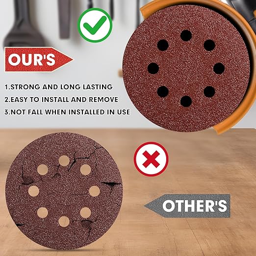 JTIEO 5 Inch Sanding Discs – 100 PCS 220 Grit Sandpaper Assortment, Hook & Loop Orbital Sander Pads, Round Sanding Pads for Random Orbital Sanders