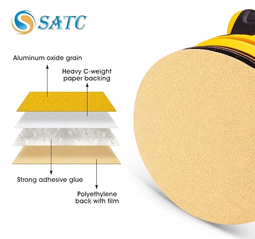 S SATC 100 Grit Sandpaper Roll 100 PCS 6 Inch Round Sanding Discs Aluminum Oxide Sandpaper Discs with Adhesive Back for Wood, Auto Body Repair, Paint, Metal, and Plastic