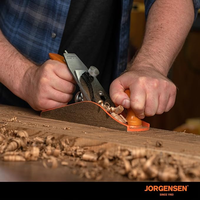 JORGENSEN No.4 10" Wood Planer, Hand Planer for Woodworking, Hand Plane, Wood Plane, Jack Plane for Trimming, Craft - Professional Smoothing Plane with Ductile Iron Body, Adjustable Cutting Depth