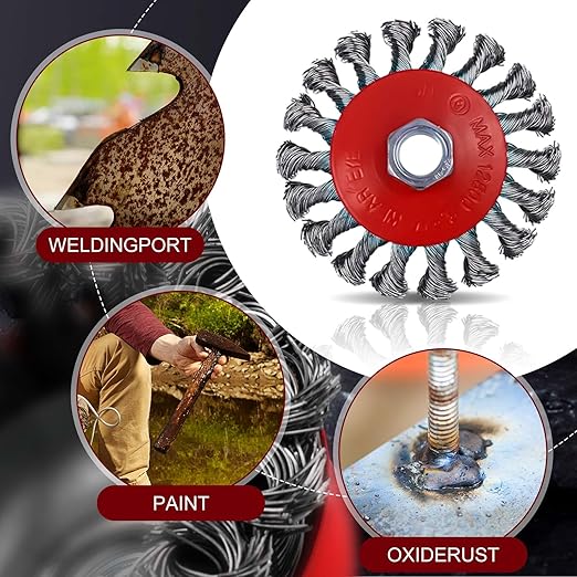 Tandefio 24 Pcs Wire Wheel Brush Wire Wheels with 5/8"-11 Threaded Arbor for 4 1/2 Angle Grinder Knotted Wire Cup Brush for Heavy Cleaning Rust Removal(Red,4 Inch)