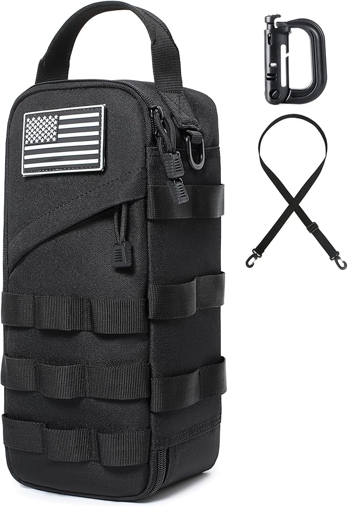 Heavy Duty Small Tool Bag with D-Ring Clip,Flag Patch&Shoulder Strap - Small Tactical Molle Zipper Tool Bag,EDC Storage Tool Bags for Men,Multipurpose Utility Work Organizer Bag