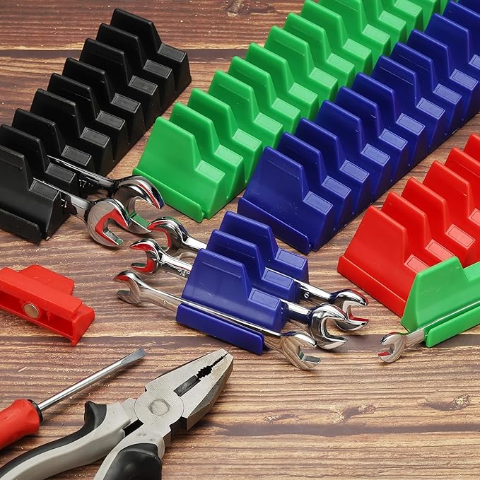 PATIKIL 23pcs Magnetic Wrench Organizer for Tool Box, Magnetic Modular Wrench Organizer Holder Toolbox Universally for 23 Tools Drawer Chest Ratcheting Offset Wrenches, Red