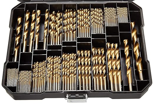 Metric 230 Pieces Titanium Twist Drill Bit Set, 135° Tip High Speed Steel, Size from 1mm up to 10mm, Ideal Drilling in Wood/Cast Iron/Aluminum Alloy/Plastic/Fiberglass, with Hard Storage