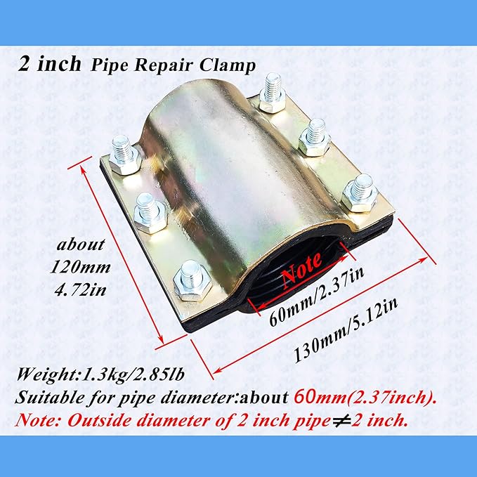 Water Pipe Repair Clamp for 2 inch Pipe(OD of Applied Pipe 2.37 inch),Leak Sealer for Pipes and Plumbing,Length 4.72 inch,Suitable for PE/PPR/Steel/Iron Pipe,Bronze