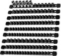 Socket Organizer Drive ABS Tools - Black Socket Holder, Premium Quality 9 Pieces Socket Holders Kit 1/4-Inch x 48 Clips, 3/8-Inch x 45 Clips, 1/2-Inch x 36 Clips（9PC,Black)