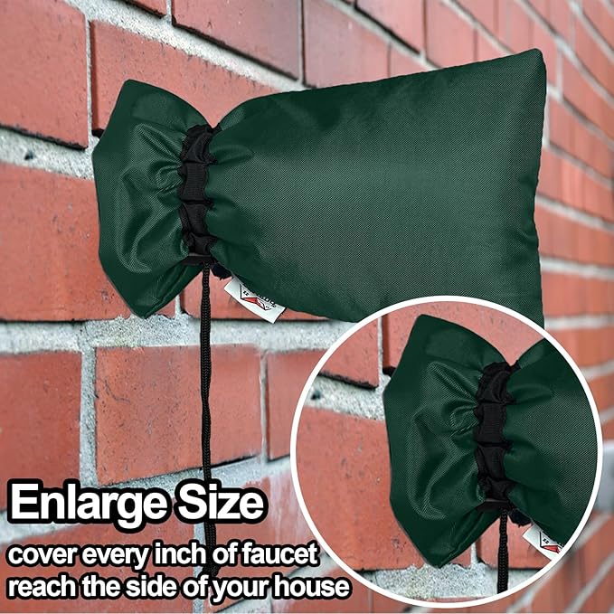 Enlarge Outdoor Faucet Cover for Winter Freeze Protection, 3M Thinsulate, 10"H x 6.3"W Hose Bib Covers for Wall Taps Outside, Waterproof & Frost Free Insulated Spigot Cover, 2 Pcs Faucet Socks - Green