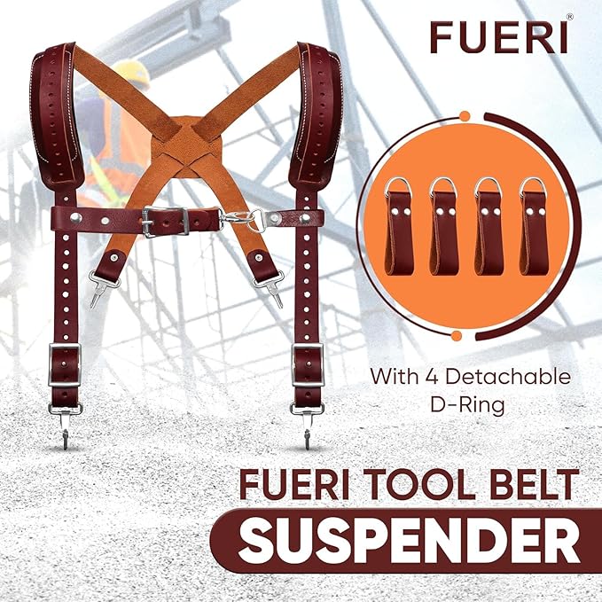 Heavy Duty 19 Pocket Leather Tool Belt with Suspender Multipurpose Pockets Work Organizer Pouch Framing Fat Lip Tool Holder for Carpenter, Construction, Handyman, and Electrician Tool Belt Set