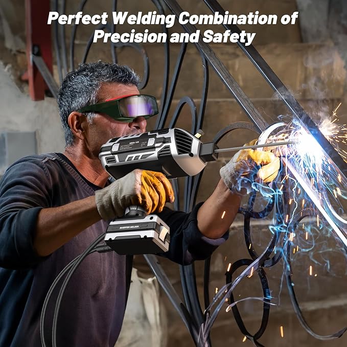 Portable Welding Machine 110V with Auto Darkening Goggles: Handheld IGBT Inverter ARC Welder Gun Stick Welder - 6 Variable Current Adjustment for 3/32"-1/8" Rods and DIY, Professional Use,Repair(Grey)