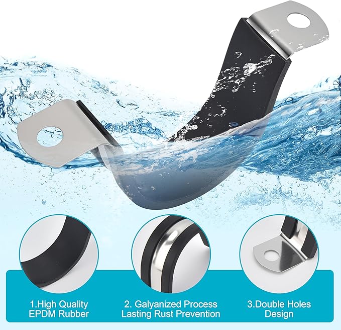 1-9/16 Inch 20 PCS 2 Holes Rubber Cushioned U Bracket Clamp, Reinforced Rigid Pipe Strap, Stainless Steel Conduit Straps Cable Clamp (40 mm) by Tavonuxt