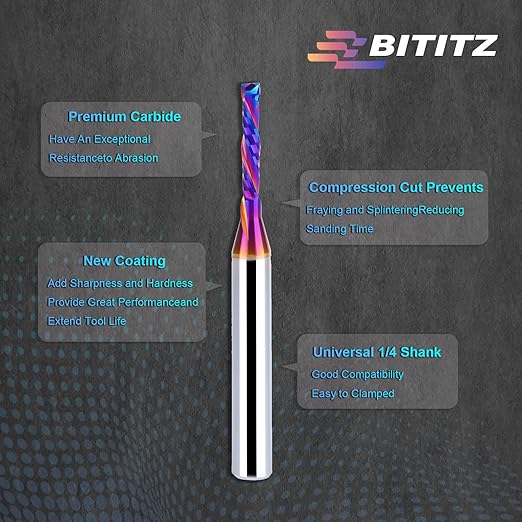 2PCS 1/4 Inch Shank Up/Down Cut Spiral Router Bit | 1/8 Inch Cutting Dia x 3/4 Inch Length | Long-Life Coating - CNC Router Bits for Precision Engraving & Mortising