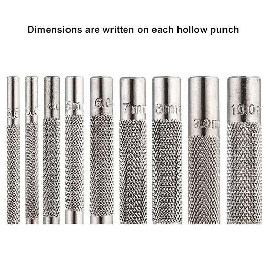 Spurtar 9 PCS Leather Hollow Round Hole Punch 3/32''-25/64'' Carbon Steel Heavy Duty Leather Hole Punch Set for Vinyl Gasket Watch Belt Canvas with Storage Bag