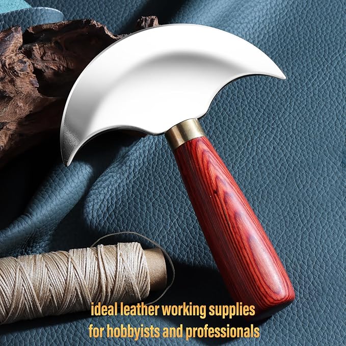 Leather Knife with Wooden Handle, Leather Working Tools for Cutting Skiving and Trimming