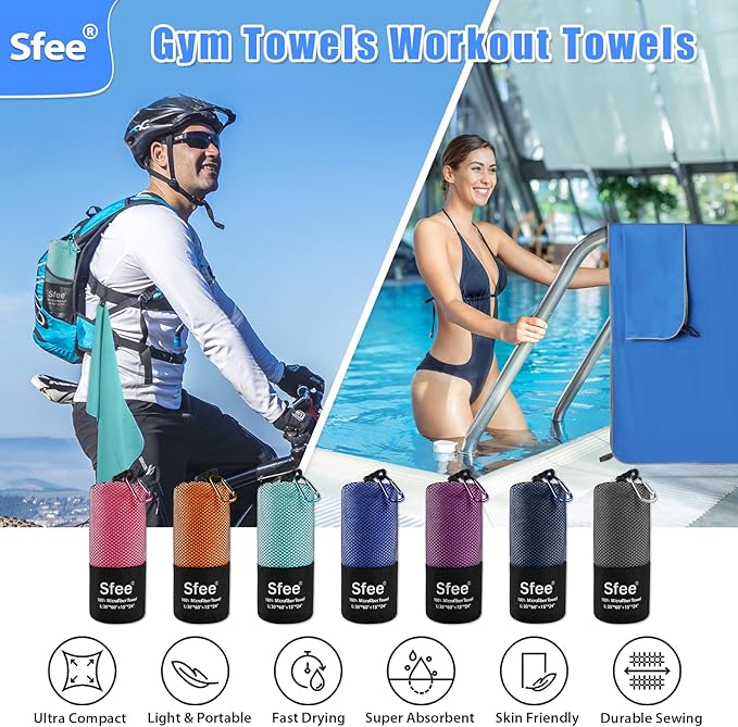 Sfee 2 Pack Microfiber Travel Towel, Quick Dry Towel Camping Towel Large Beach Towel Super Absorbent Compact Lightweight Sports Towel Gym Towel Set for Beach, Gym, Hiking, Pool, Backpacking,Bath,Yoga