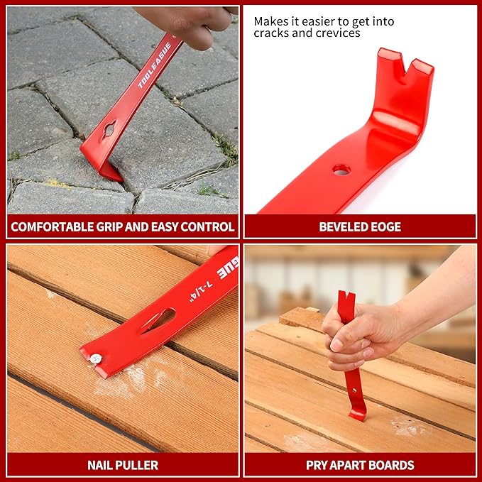 TOOLEAGUE 3Pcs Mini Flat Pry Bar Set,5-1/4",7-1/4"Small CrowBar,9-1/4" Beekeeper Scraper with Nail Puller,Woodworking Tools,Bee Hive Tool