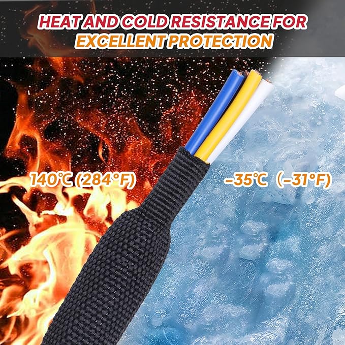Black 2:1 Ratio Automotive Heat Shrink Braided Sleeving,Wear-Resistant Flat Woven Shrinkable Sleeve Fabric Car Cable Wires Hoses Protection (2''-19ft)
