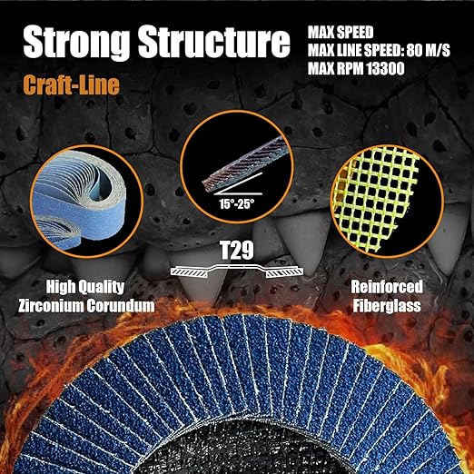 Merryland Flap Disc 4 1/2 inch Metal for Angle Grinder, 4.5inch 40 Grit T29 Flap Wheel, Blue Zirconium Corundum INOX Stainless Steel Iron Universal, Craft-Line FC1107214-20