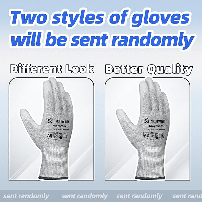 Schwer 6 Pairs ANSI A6 Cut Resistant Gloves CR7120 Cut Proof Work Gloves, Touchscreen, for Men and Women Used for Woodworking, Glass Cutting, Construction, Cargo Handling, Car Repair, XL