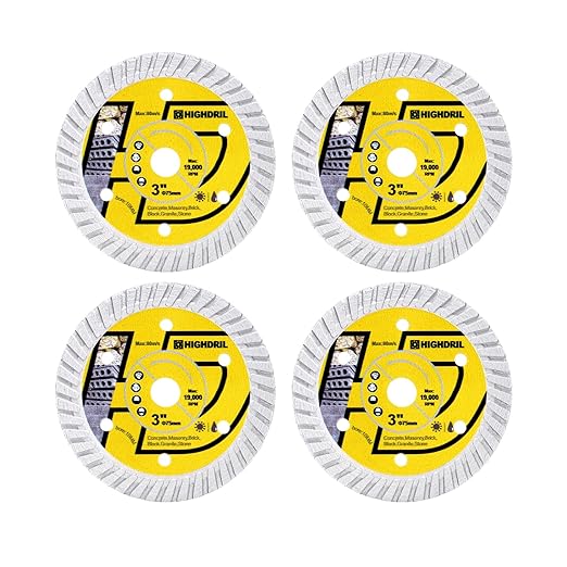 HIGHDRIL Diamond Concrete Blade 3" 75mm x Arbor 3/8" 10mm - 4pcs Angle Grinder Cutting Disc for Cutting Granite Hard Concrete Products Hard Artificial Natural Stones Clinker