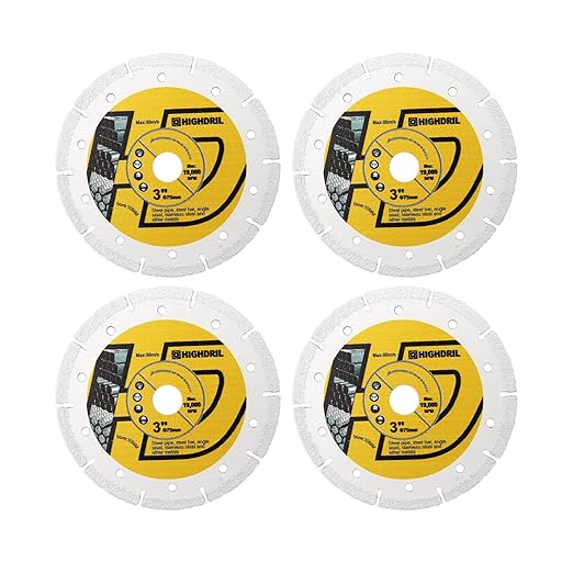 HIGHDRIL Diamond Metal Blade 3" 75mm x Arbor 3/8" 10mm - 4pcs Angle Grinder Cutting Disc for Steel Pipe, Bar, Plate, Box Section, Angle