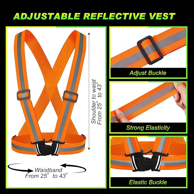Hercicy 12 Pcs Reflective Vest High Visibility Safety Vests, Adjustable Bright Neon Lightweight Strap Gear (Orange)