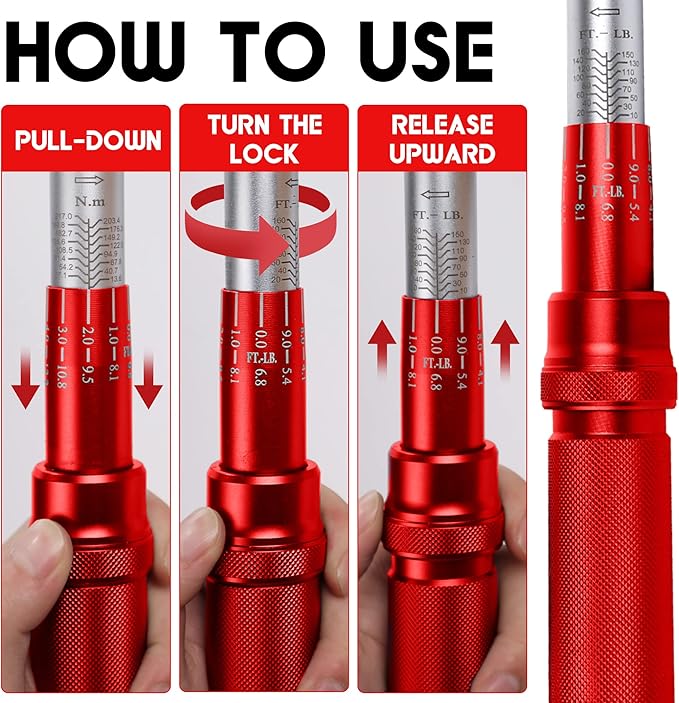 1/2-Inch Drive Click Torque Wrench, Torque Wrench 1/2 Drive 10-160FT.LB/13.6-217N.M with a XIPE Storage Tray, Red